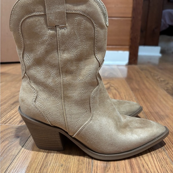 Tan Suede Western Ankle Boots - Picture 4 of 7